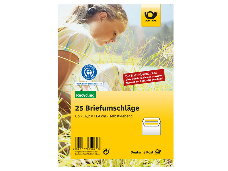 Briefumschlag ohne Fenster C6 Blauer Engel selbstklebend 25er-Set