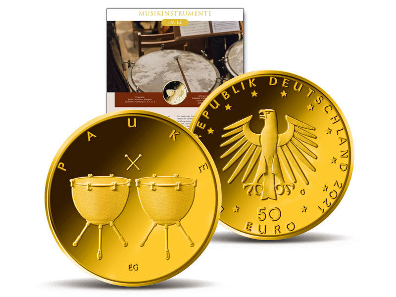 50-Euro-Gold-Numisblatt 2021 "Musikinstrumente - Pauke"