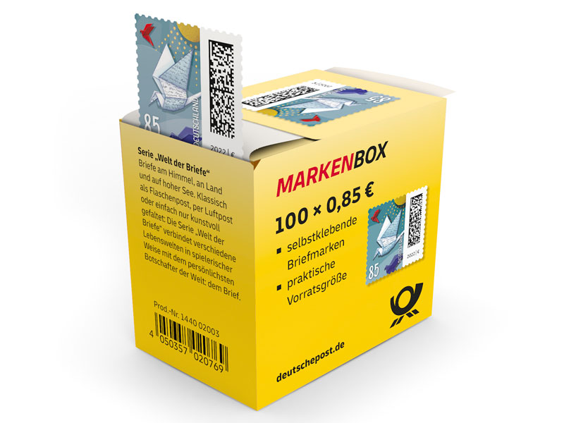 Markenbox "Brieftaube", Briefmarke zu 0,85 EUR, 100er-Box