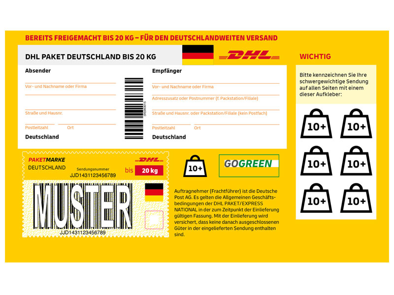DHL Paketmarke Deutschland bis 20 kg, einzeln