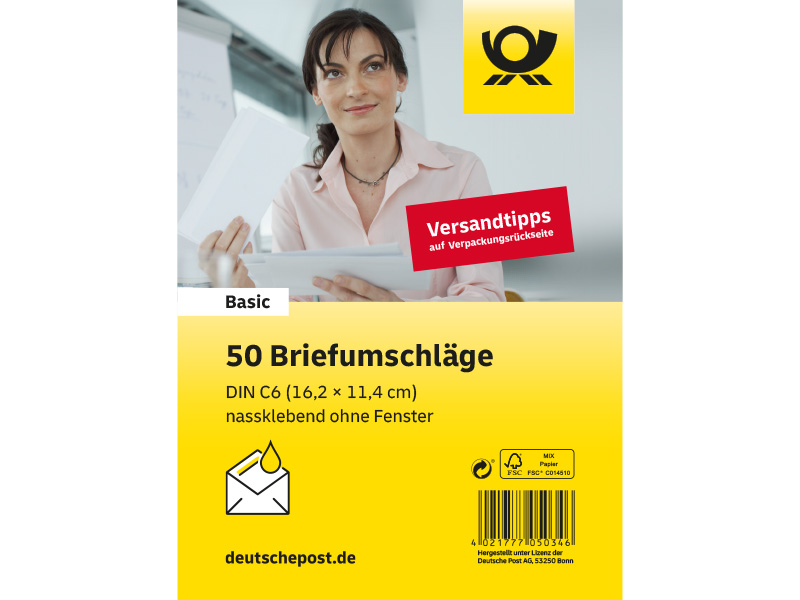 Bild Briefumschlag C6 nassklebend wei ohne Fenster 50er Set