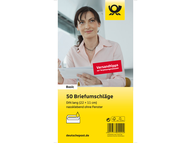 Bild Briefumschlag DIN lang nassklebend wei ohne Fenster 50er Set