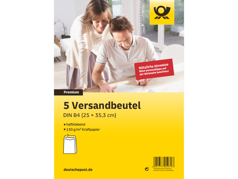Bild Versandbeutel B4 haftklebend braun ohne Fenster 5er Set