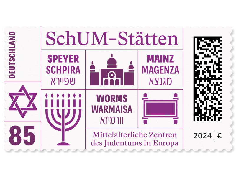 SchUM-Sttten Speyer, Worms und Mainz, Briefmarke zu 0,85 EUR, 10er-Bogen