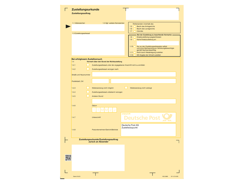 Komplettset Postzustellungsauftrag, 25 Stck