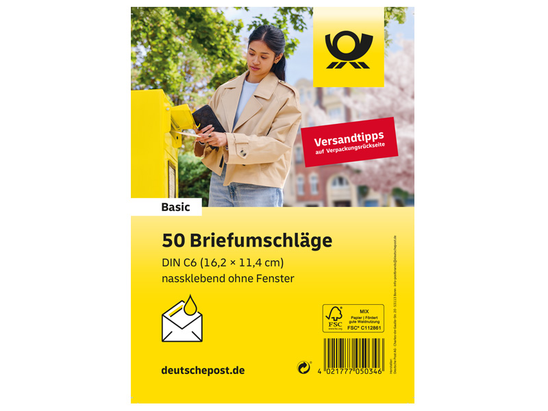 Bild Briefumschlag C6 nassklebend wei ohne Fenster 50er Set
