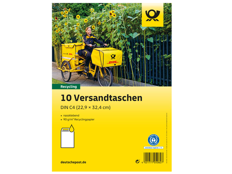 Versandtasche &quot;Blauer Engel&quot; nassklebend, DIN C4,braun, im 10er Set