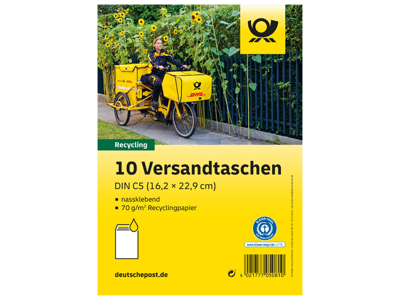 Versandtasche C5 nassklebend braun ohne Fenster Blauer Engel