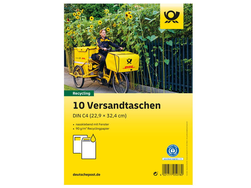 Bild Versandtasche C4 nassklebend braun mit Fenster Blauer Engel