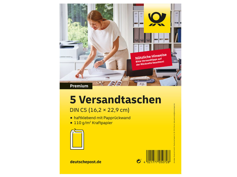 Deutsche Post Versandtasche, Format: DIN C5, ohne Fenster, 5 Stck
