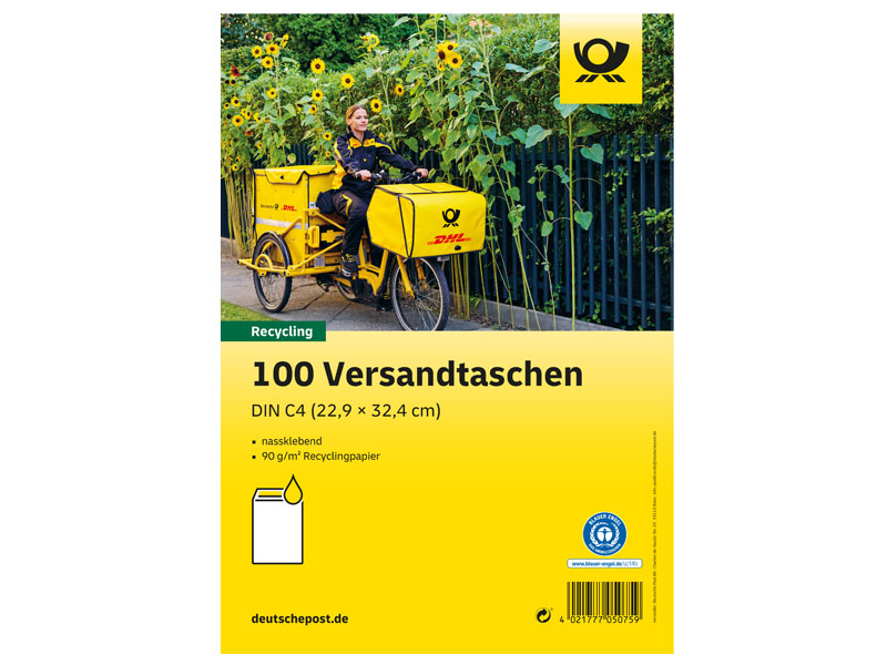 Deutsche Post Versandtasche, Format: DIN C4, ohne Fenster, 100 Stck