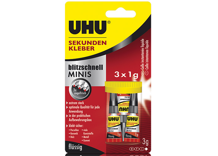 UHU Sekundenkleber blitzschnell MINIS, Inhalt: 3 Stck