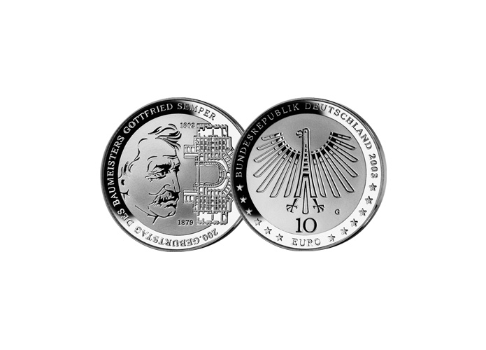 10-Euro-Mnze: 200. Geburtstag Semper; 2003 (Stempelglanz).