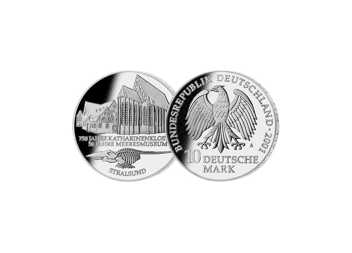 10 DM Mnze: "750 J. Katharinenkloster - 50 J. Meeresmuseum Stralsund", 2001 (Stempelglanz)