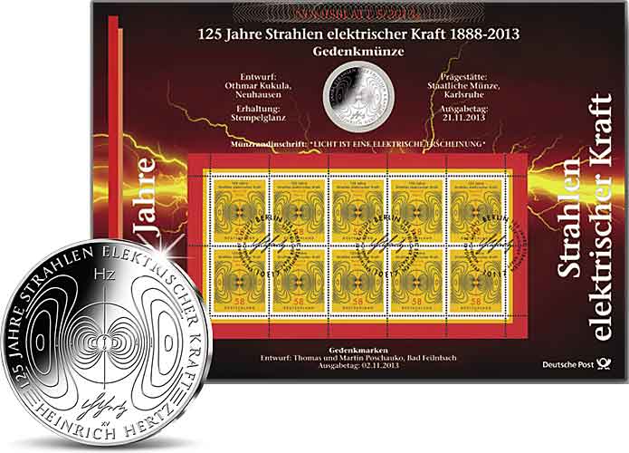 Numisblatt: "125 Jahre Strahlen elektrischer Kraft - Heinrich Hertz"