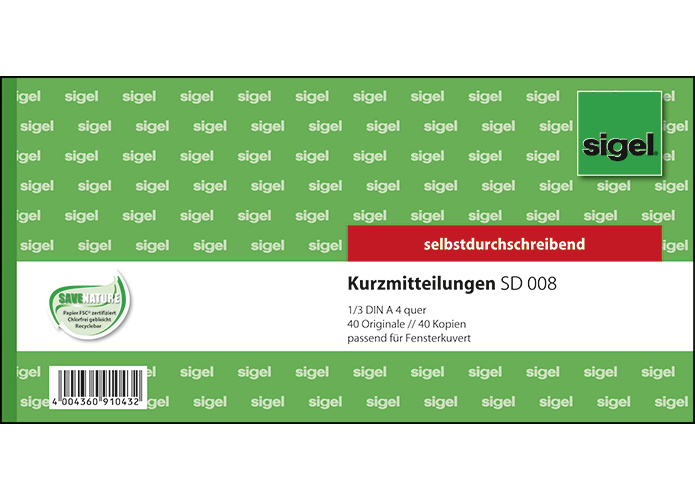 Sigel Formularbcher Kurzmitteilungen SD008, 2x 40 Blatt